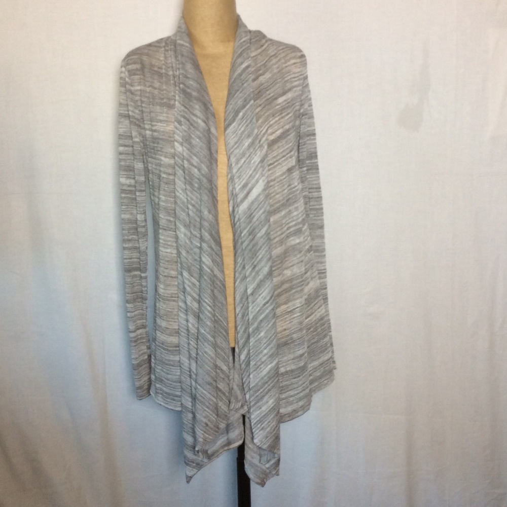 Renee C. Heather Gray/White Waterfall Cardigan